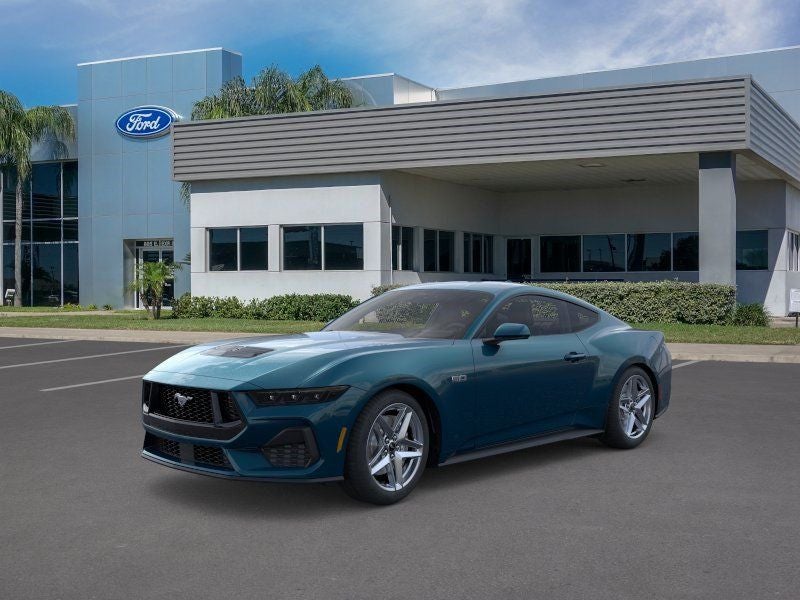2026 Ford Mustang GT in Adriatic Blue Metallic — front three-quarter view