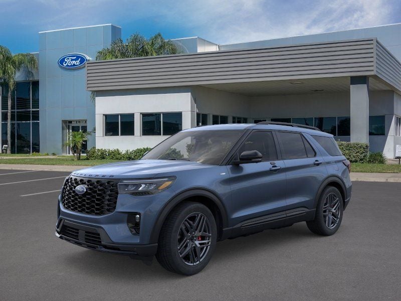 2026 Ford Explorer ST-Line in Vapor Blue — front three-quarter view