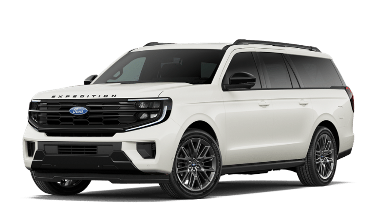 2027 Ford Expedition MAX Platinum in Star White Metallic Tri-Coat — front three-quarter view
