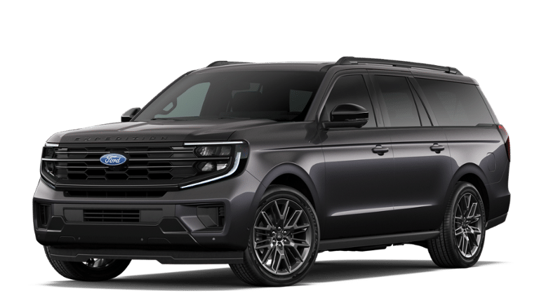 2027 Ford Expedition MAX Platinum in Dark Matter Gray Metallic — front three-quarter view