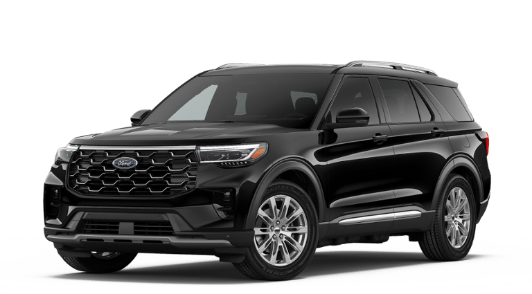 2026 Ford Explorer Platinum in Agate Black Metallic — front three-quarter view