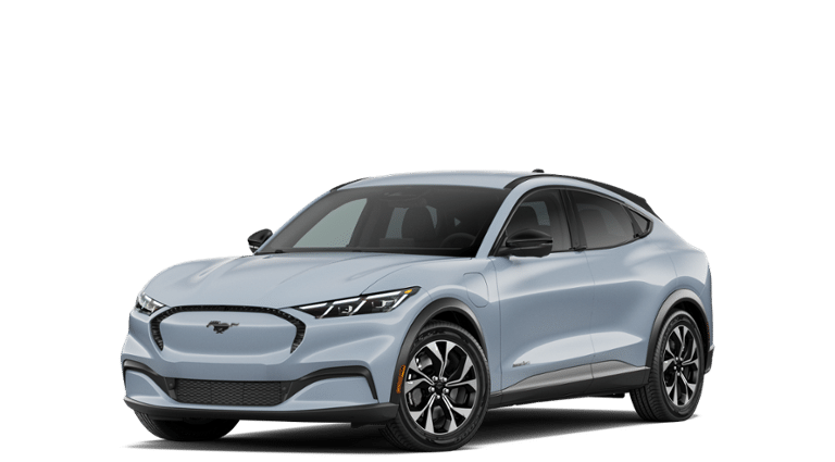 2026 Ford Mustang Mach-E Select in Glacier Gray Metallic Tri-Coat — front three-quarter view