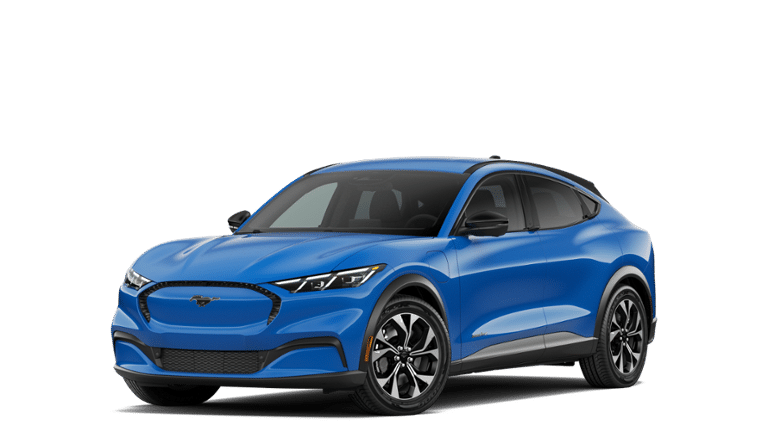 2026 Ford Mustang Mach-E Select in Velocity Blue Metallic — front three-quarter view
